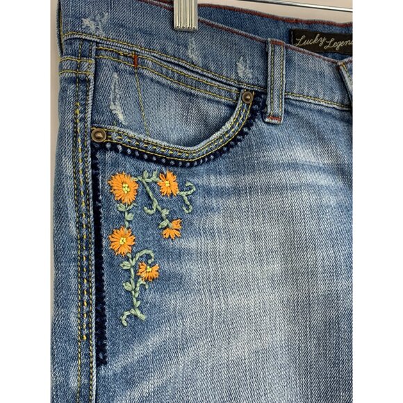Lucky Legend LR Sister Workman Bermuda Shorts Size 6/28 Denim Embroider RDD10677 - Picture 3 of 11